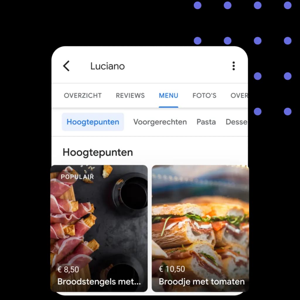 Menu's vooraf presenteren of aanbetalingen vragen